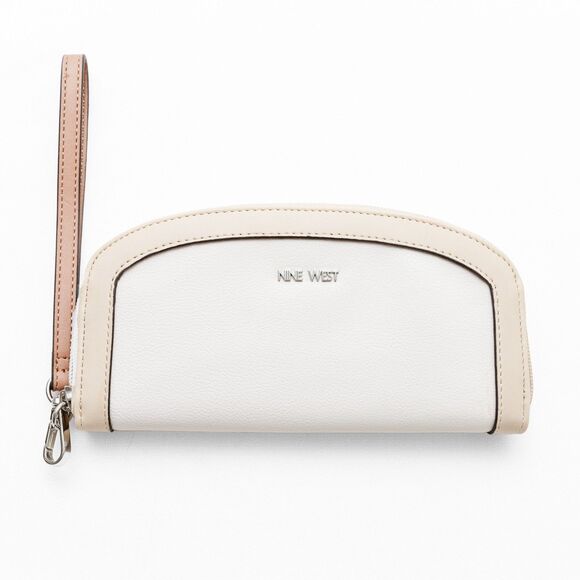Nine West Handbags - Nine West Zip Around Wristlet Wallet White Light Beige Trim - Back Zip Pocket